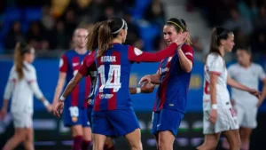 Aitana y Mariona celebrando gol. Fuente: FC Barcelona