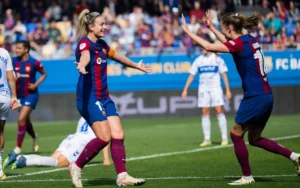 Alexia y Caro celebrando el gol. Fuente: FC Barcelona