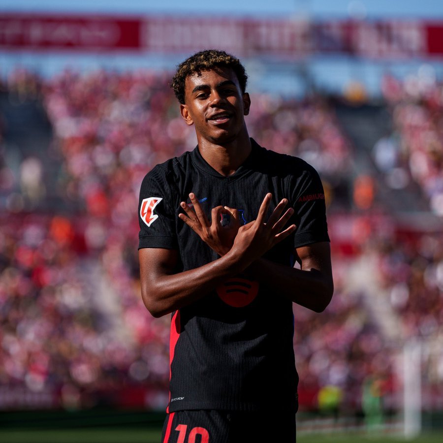 Lamine celebrando el Girona 0-2 Barcelona. Fuente: X del FC Barcelona