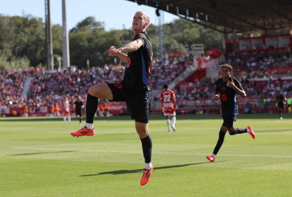 Dani Olmo celebrando el Girona 0-3 Barcelona. Fuente: LLUIS GENE (Getty Images)