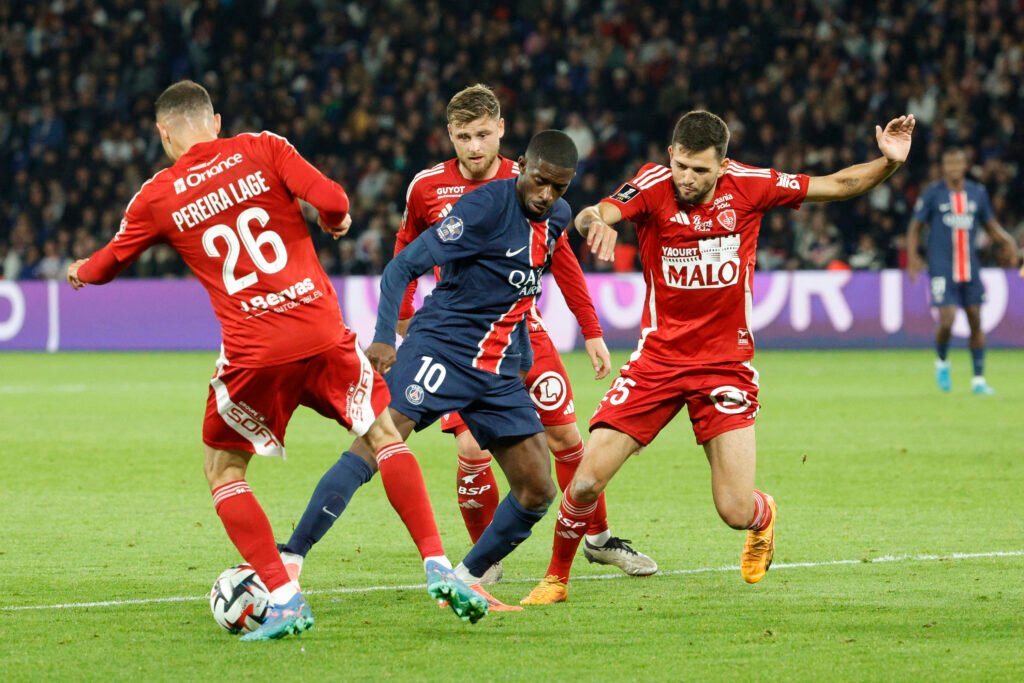 Dembélé en el encuentro contra el Stade Brestois. Fuente: GEOFFROY VAN DER HASSELT (Getty Images)