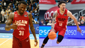 Dylan Ennis y Jonah Radebaugh. Fuente: Basket Pasión/Onda Regional de Murcia
