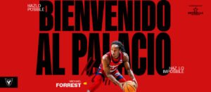 Cartel del anuncio del fichaje de Michael Forrest. Fuente: UCAM Murcia vía web