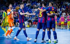 Varios jugadores del Barcelona celebran uno de los goles conseguidos ante Jaén Paraíso Interior. Fuente: FC Barcelona Web