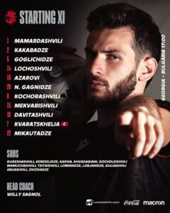 Este fue el once que sacó Georgia ante Bulgaria. Fuente: @GeorgiaGff